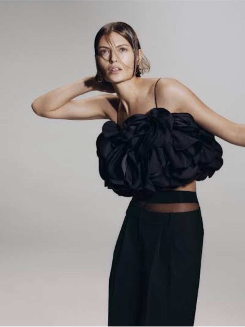 Magda Butrym Black Floral Ruffle Strapless statement Top
